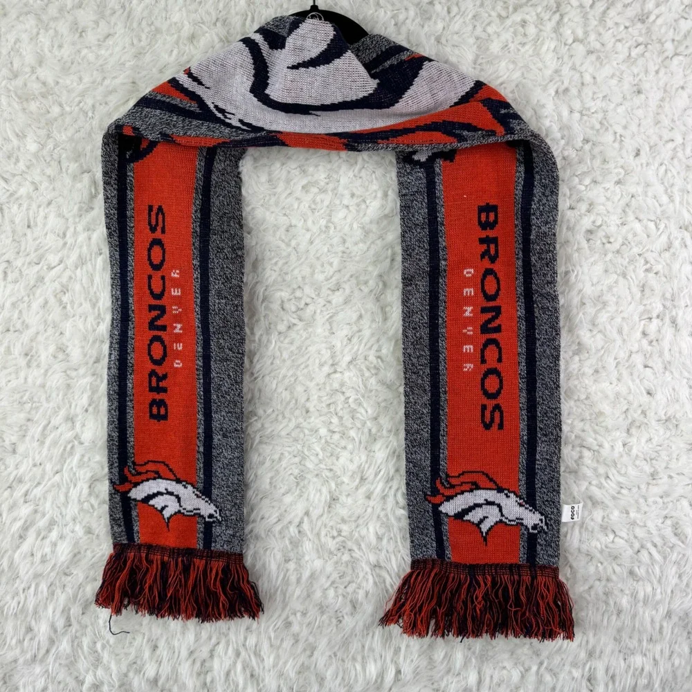 Denver Broncos NFL FOCO Knit Scarf Orange Navy Blue Gray Fringed 7x62‎